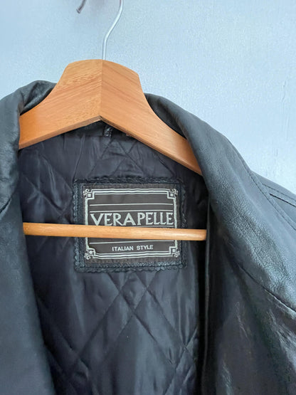 Vintage Italian Black Leather Jacket — fabric close-up
