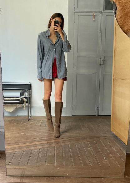 Vintage Grey Striped Button Down Shirt — additional view 5