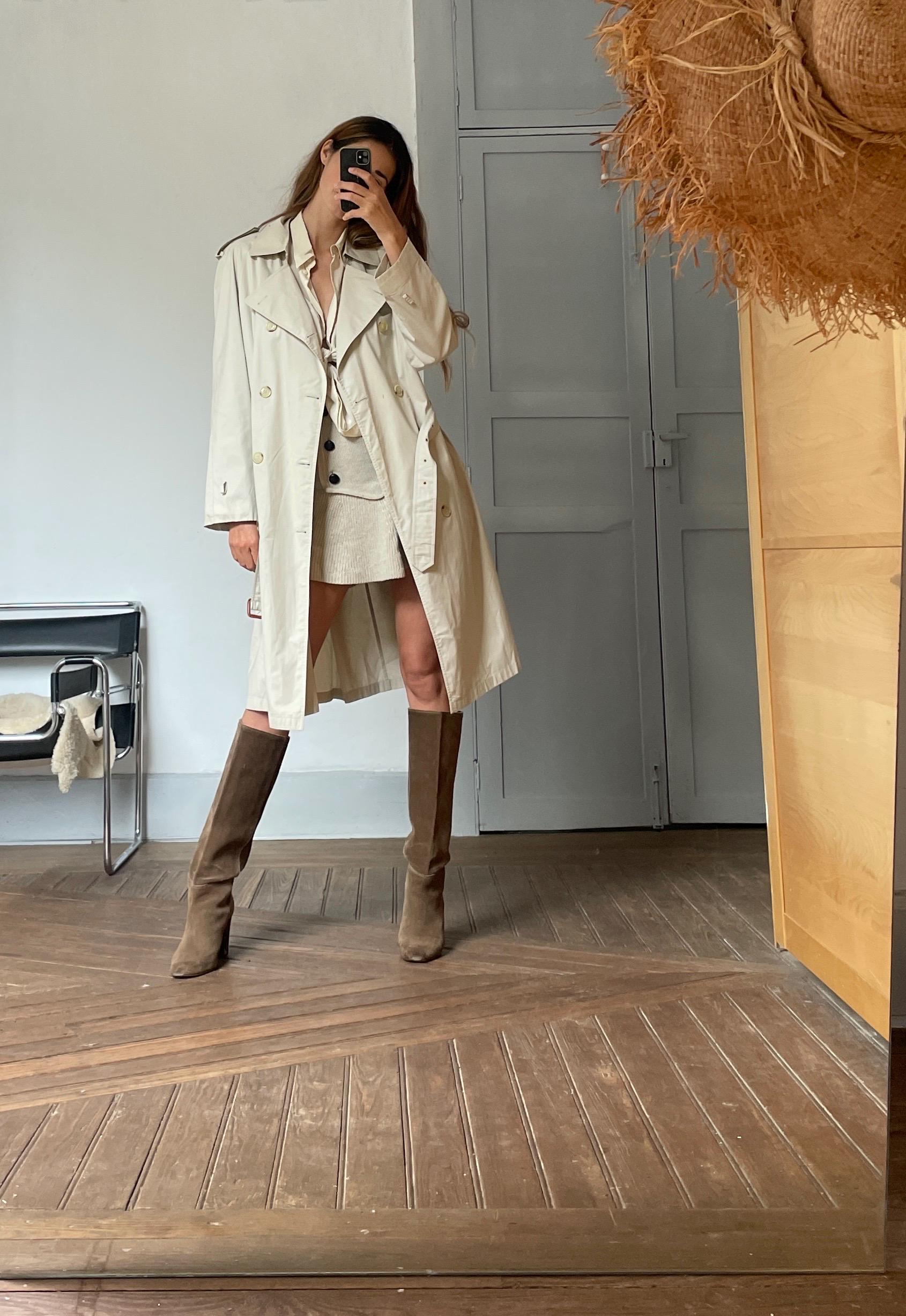 Vintage YVES SAINT LAURENT trench coat, Diffusion Hommes long off white men coat, M