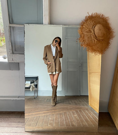 Tan Cashmere Double-Breasted Blazer — back view
