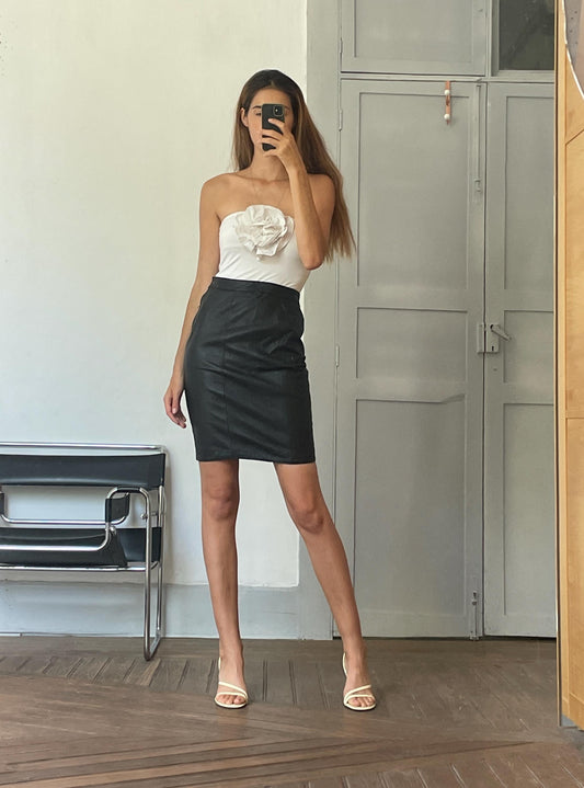 Vintage genuine leather skirt, High waist tight pencil skirt in black leather, 90s sexy dominatrix clothing, Size S , 36