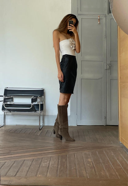 Vintage Black Leather Pencil Skirt — additional view 5