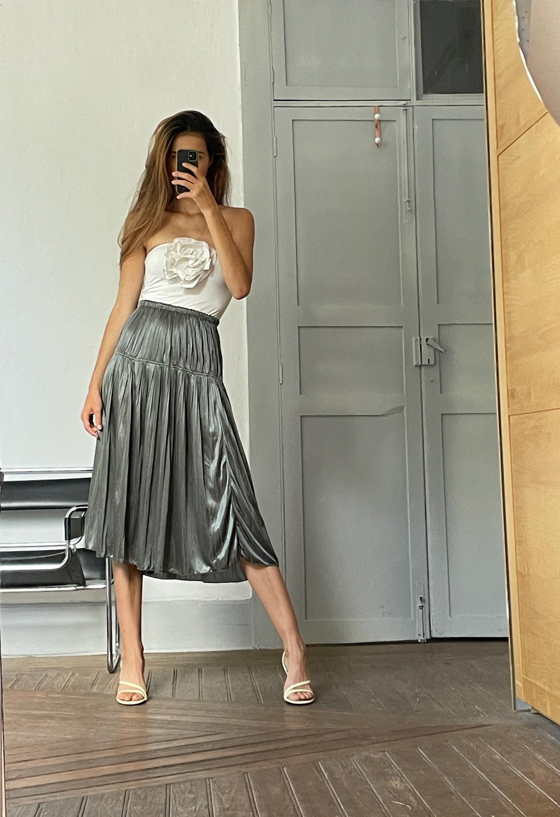 Silver festive midi skirt, News years eve and Christmas outfit, Size S