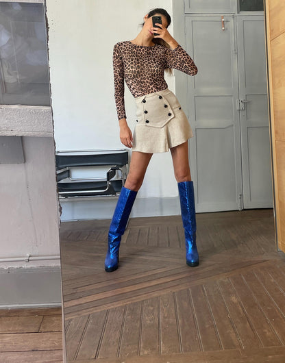 Leopard Print Sheer Vintage Blouse, Long Sleeve Top