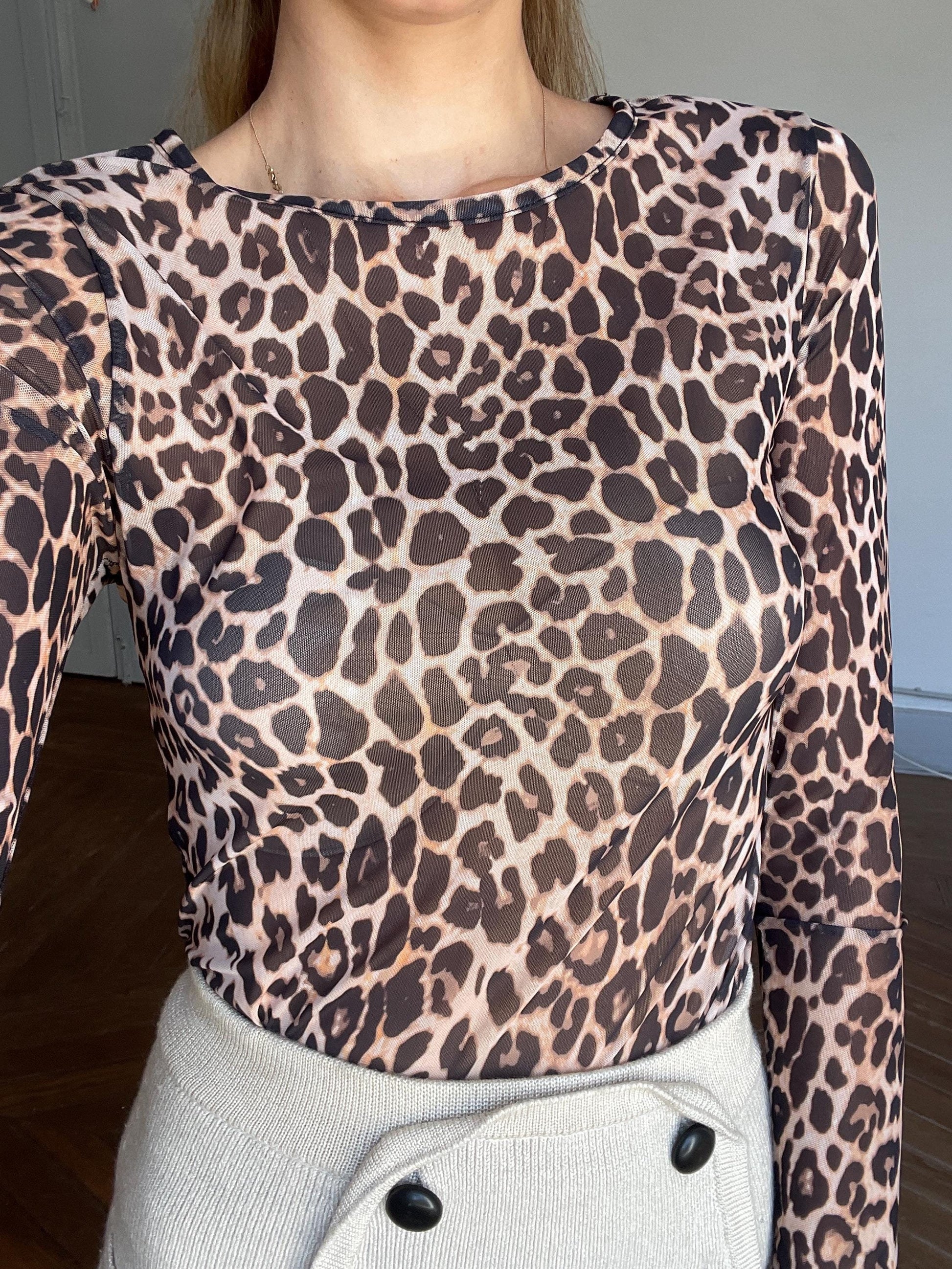 Vintage lightly sheer long sleeve leopard shirt