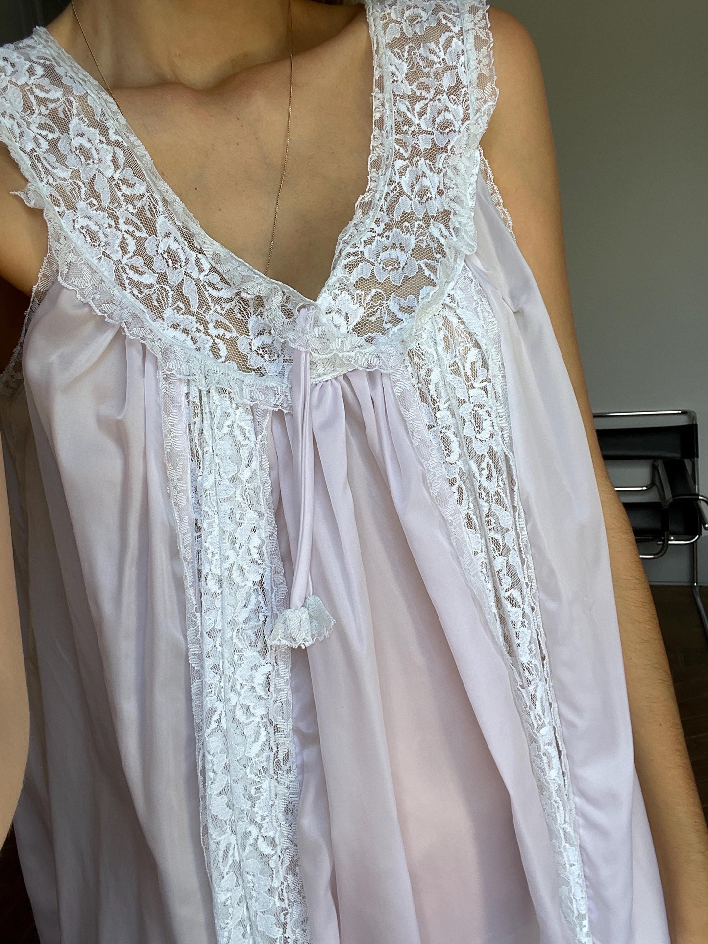 Vintage Victorian Nightgown, Pastel lavender Cottage core nightie , Feminine french antique lace nightwear, Size M