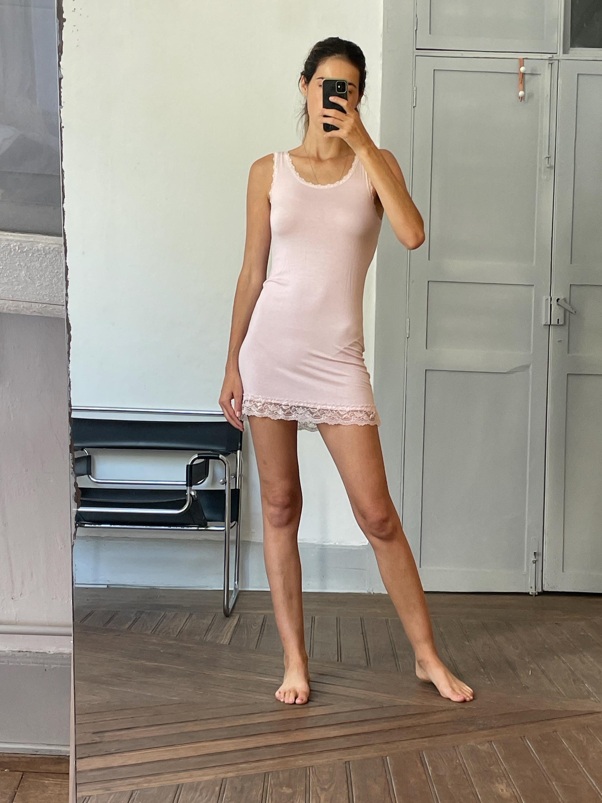 Super soft pink night slip, Romantic baby pink lace night wear, Comfortable night dress, Elegant sleepwear, Pastel pink pyjamas