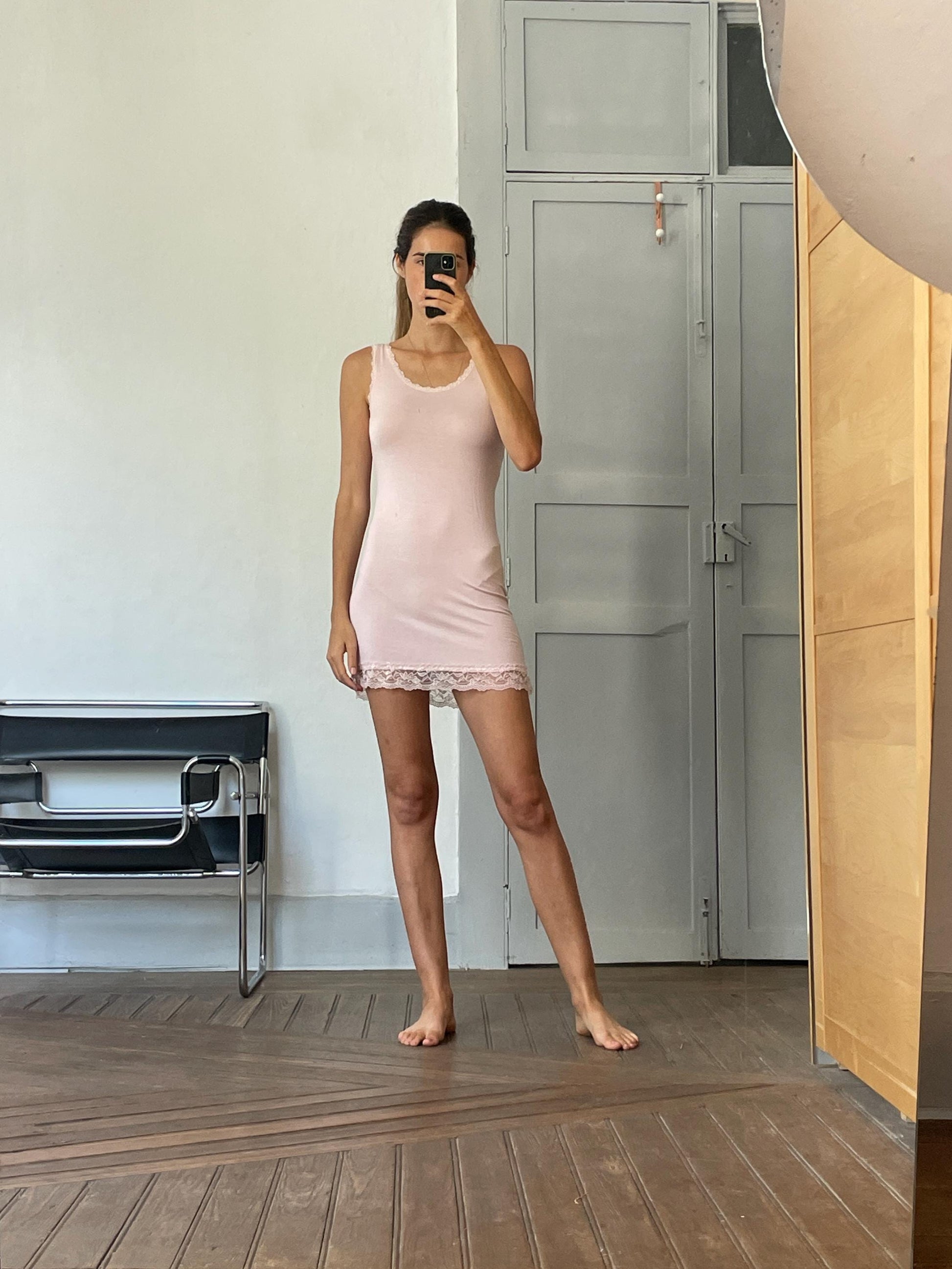 Super soft pink night slip, Romantic baby pink lace night wear, Comfortable night dress, Elegant sleepwear, Pastel pink pyjamas