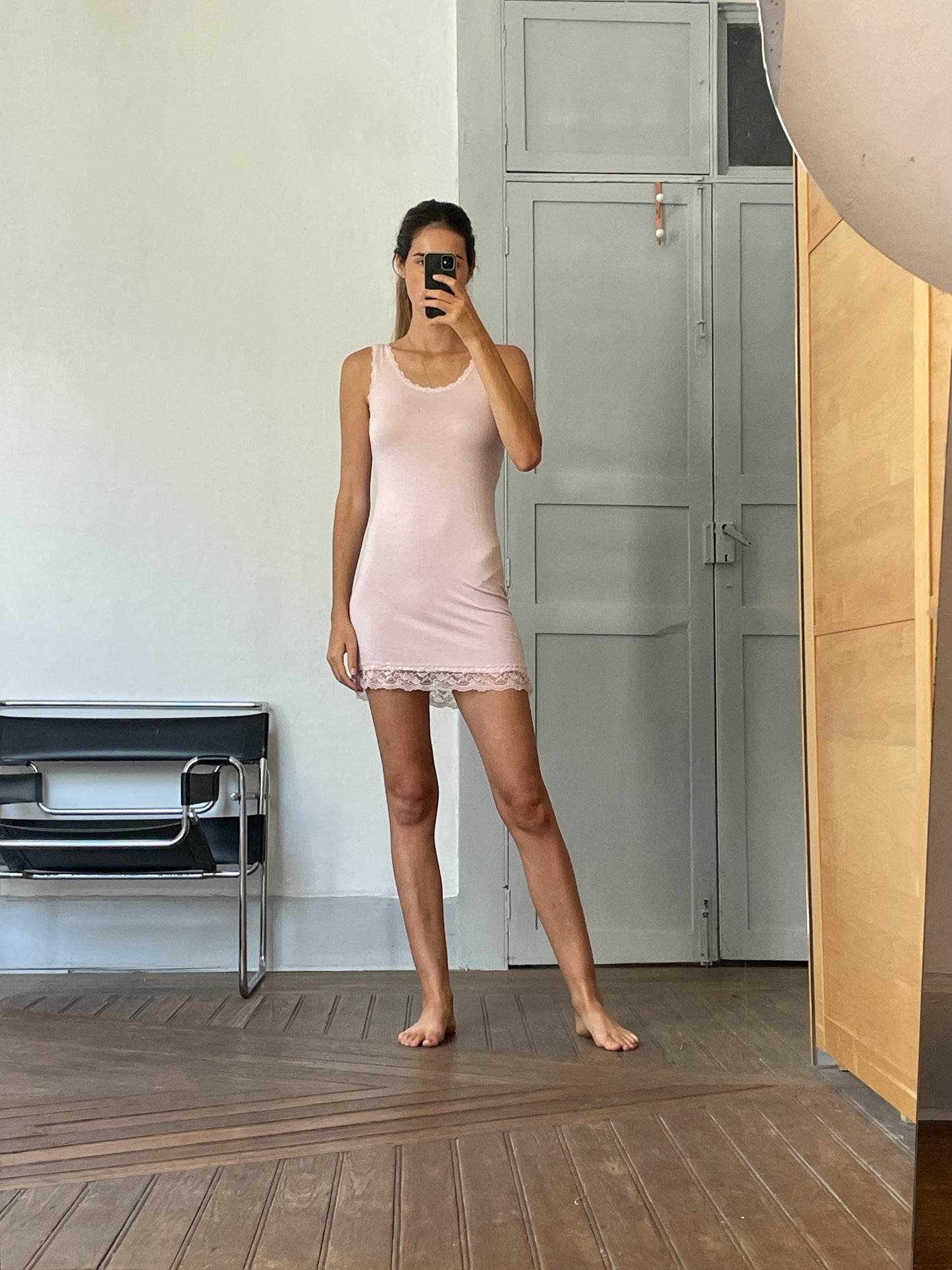 Super soft pink night slip, Romantic baby pink lace night wear, Comfortable night dress, Elegant sleepwear, Pastel pink pyjamas