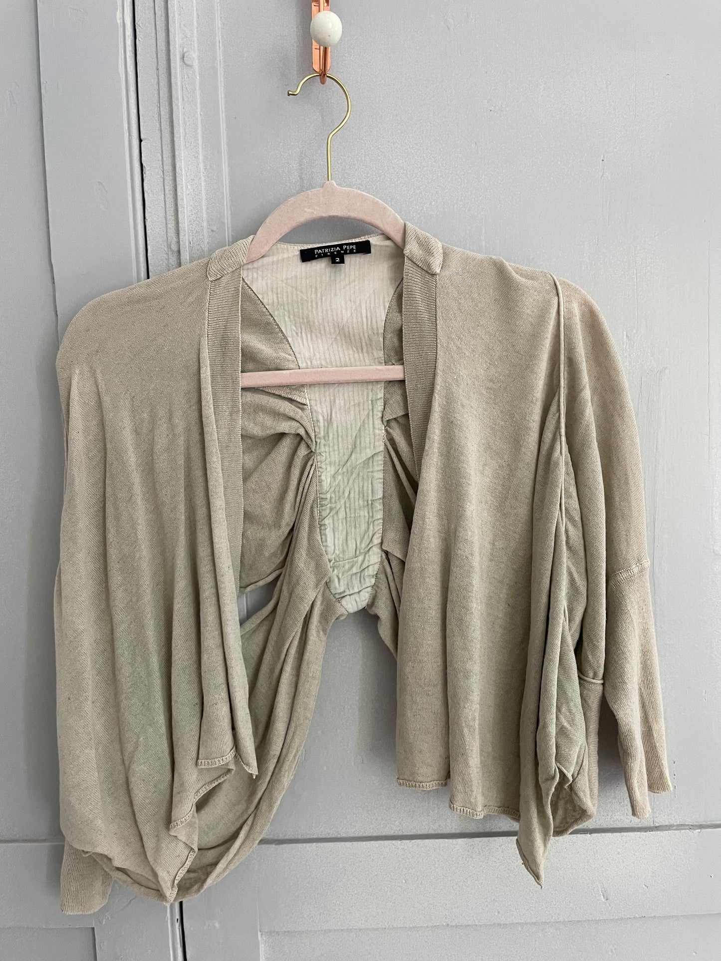 Vintage PATRIZIA PEPE light green linen vest, Elegant formal designer cardigan, Wedding guest cardigan, S