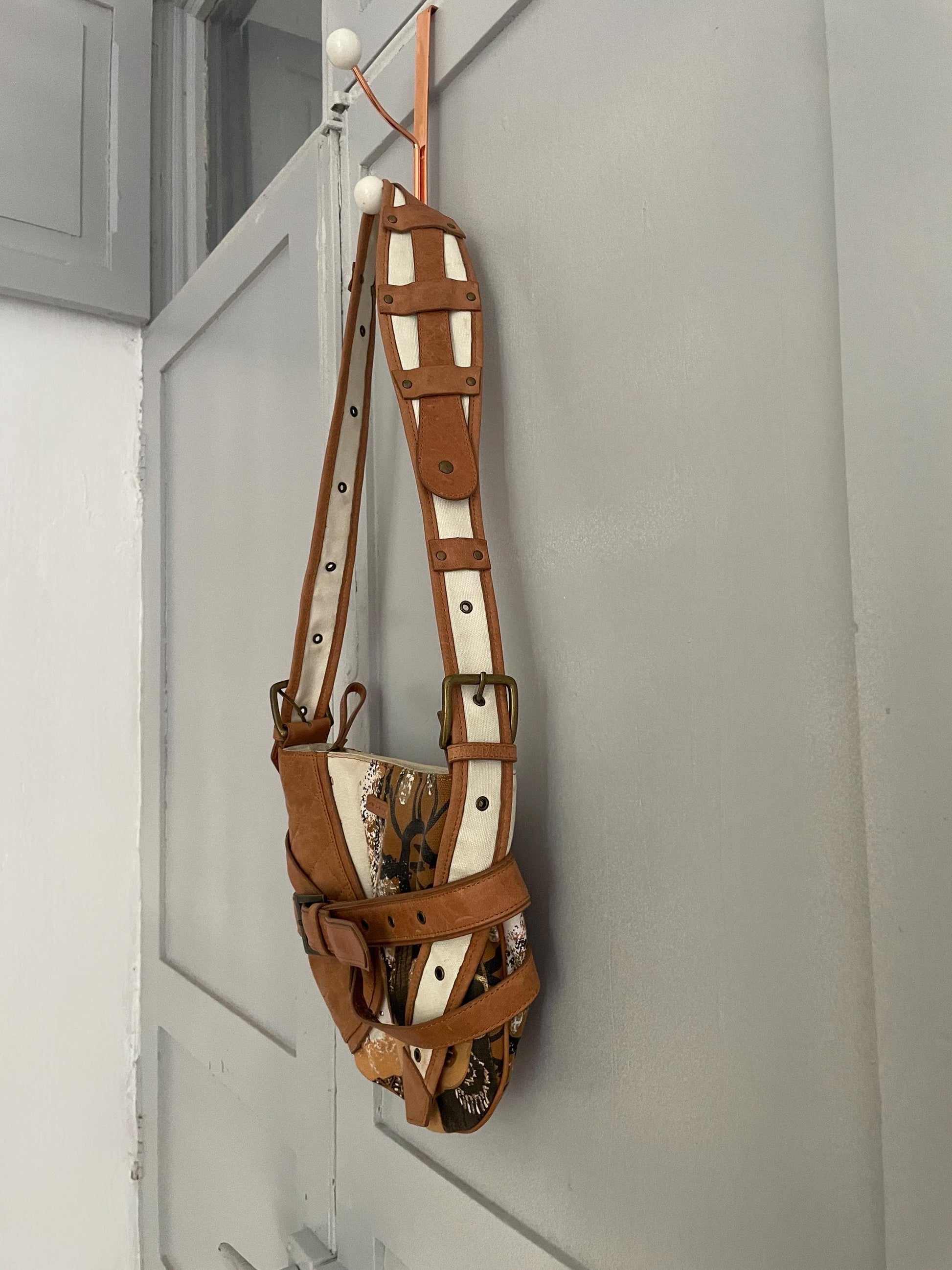 Vintage Jordi Labanda Shoulder Bag – Cotton & Leather Mixed Media Art Piece