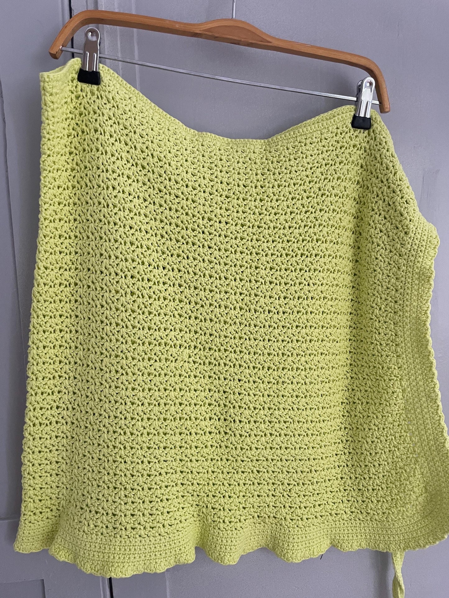 Handmade crochet summer pareo, Bikini beach wear, Lime green hand crocheted wrap skirt, Unique knit beach outfit