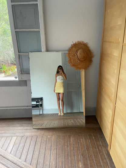 Y2K Pastel Lemon Pencil Skirt — fabric close-up
