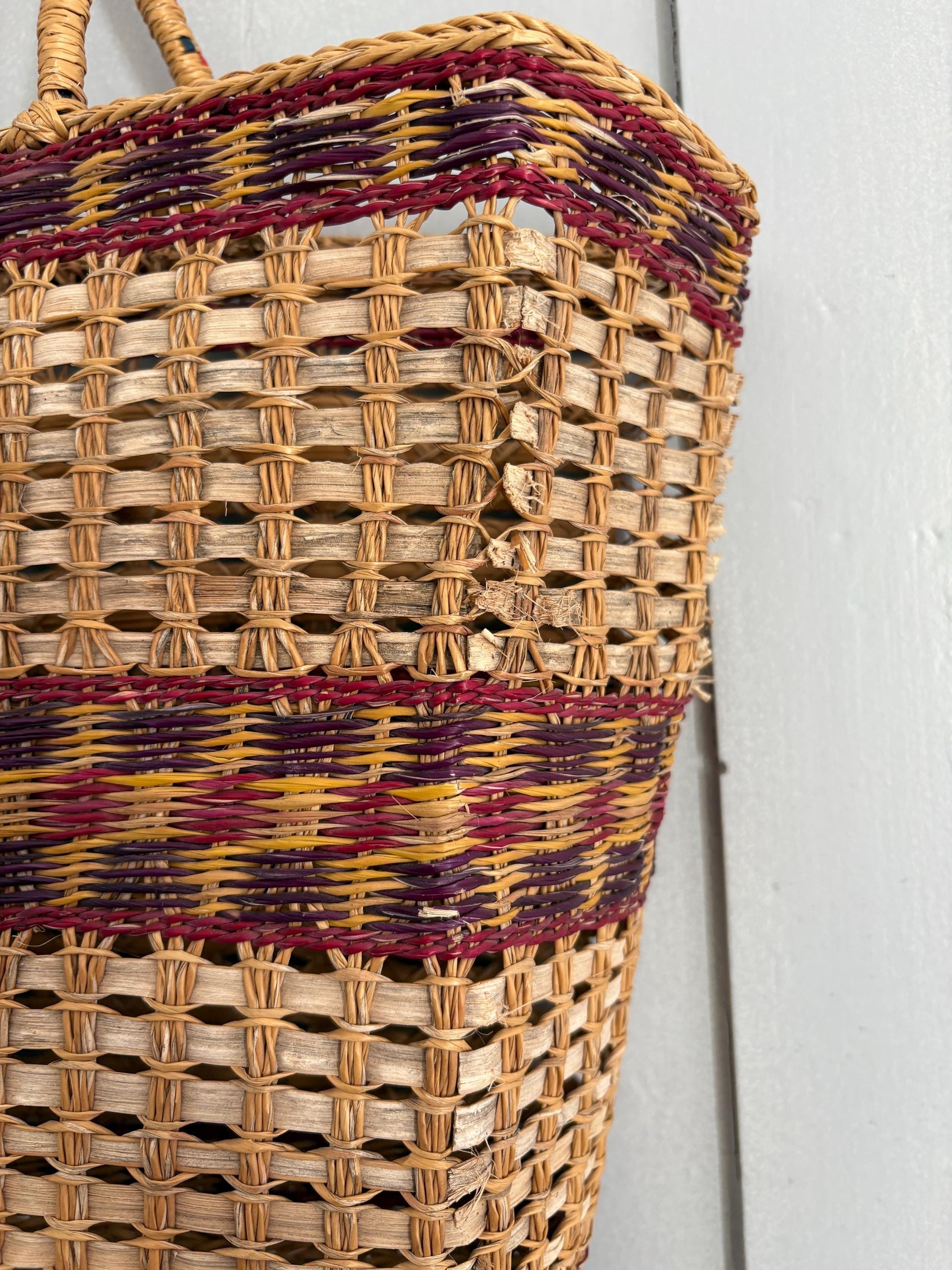 Vintage sisal woven shopper, Brown boho beach bag, Bohemian home decoration, Rattan market shoulder bag, Basket bag