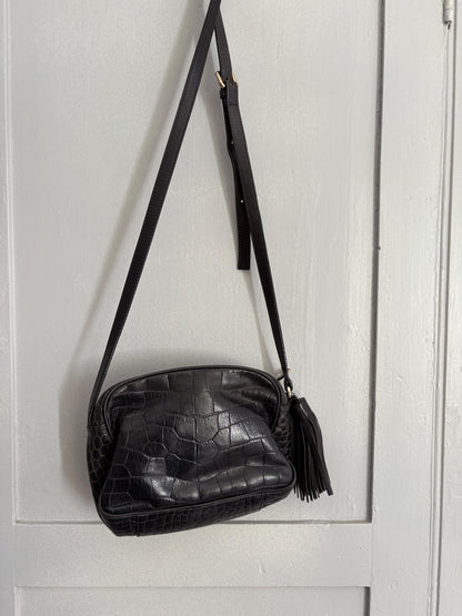 Vintage Black Croc-Embossed Leather Crossbody Bag — additional view 6