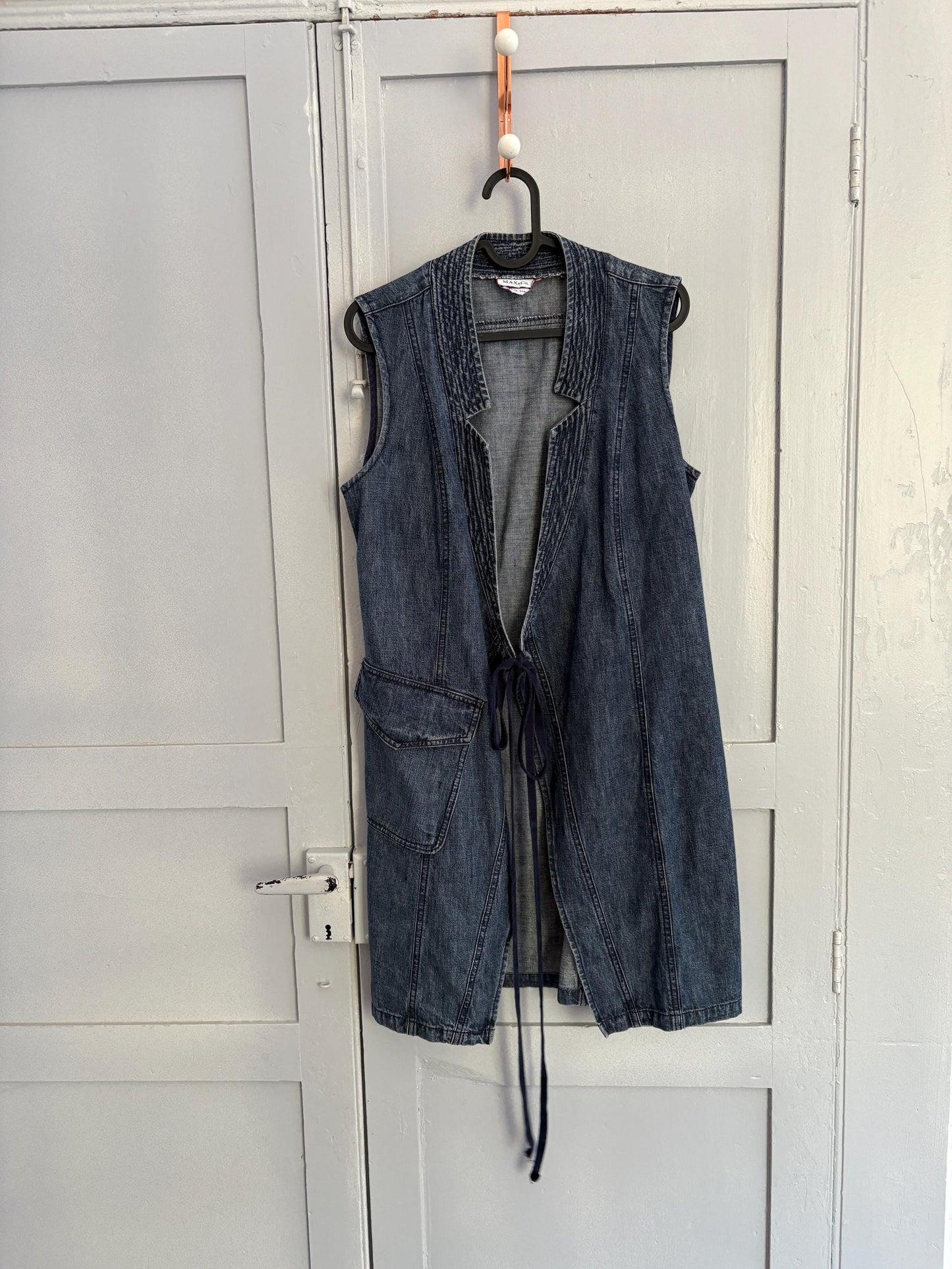 Vintage Max & co denim wrap around dress, Designer mini summer dress, Blue Minimalist Style, Basic sleeveless Jeans dress, M