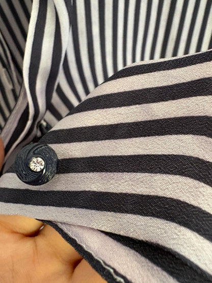 Vintage 100 % pure silk striped woman blouse, Long sleeve feminine shirt, Retro draping shirt