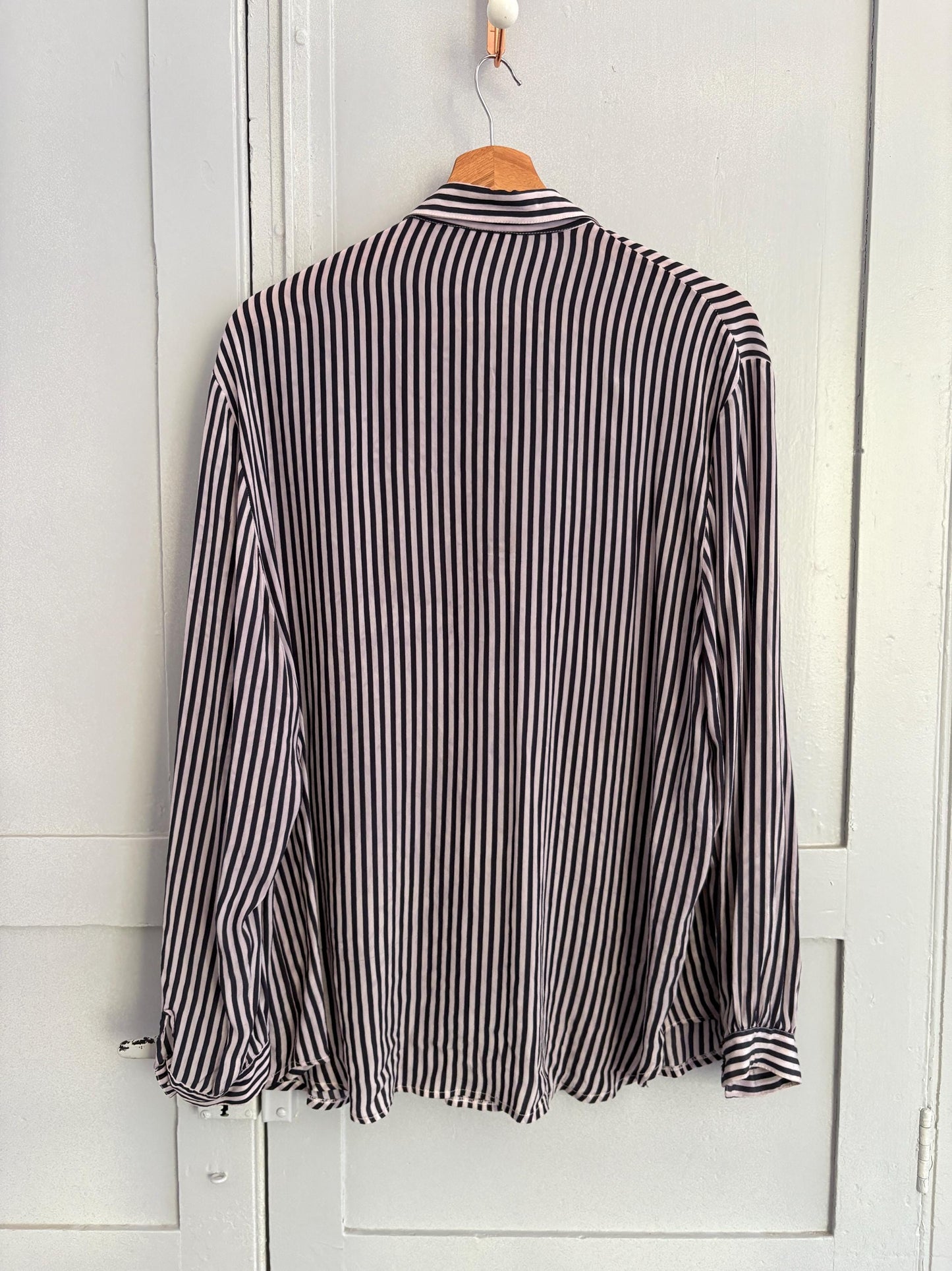 Vintage 100 % pure silk striped woman blouse, True treasure long sleeve feminine shirt, Retro embroidered draping shirt