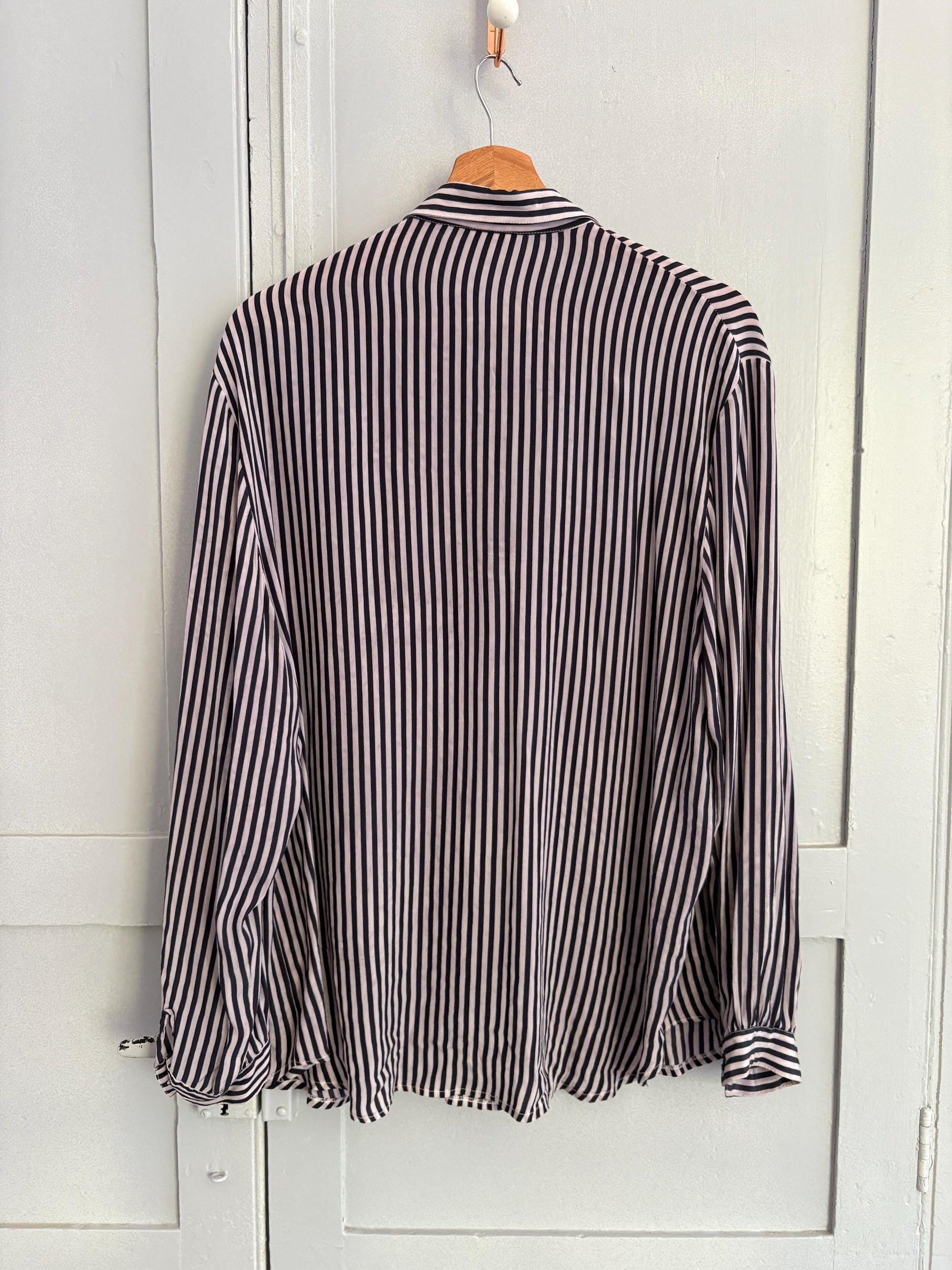Vintage 100 % pure silk striped woman blouse, True treasure long sleeve feminine shirt, Retro embroidered draping shirt