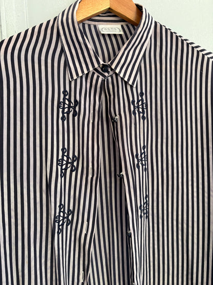 Vintage 100 % pure silk striped woman blouse, Long sleeve feminine shirt, Retro draping shirt