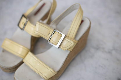 Vintage Prada White Patent Espadrille Sandals