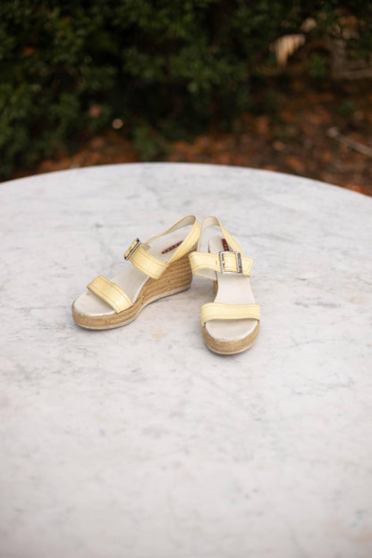 Vintage Prada Platform Espadrilles Sandals, White Patent Leather Straps, Woven Plateau Heel, Y2K Retro Designer Shoes, Leather Slippers