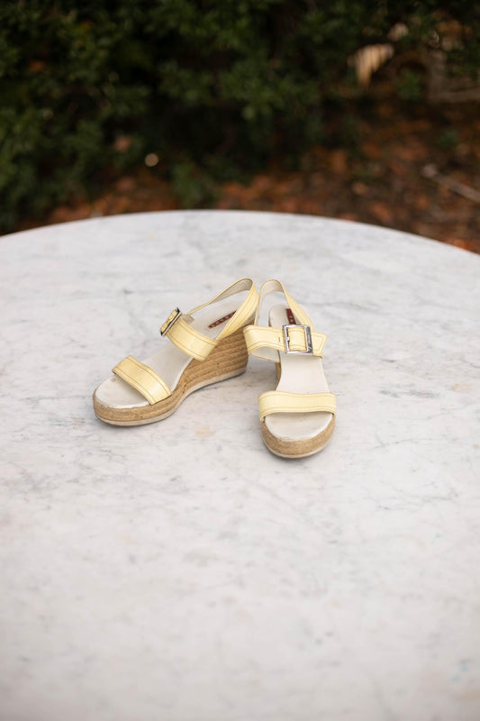 Prada white summer block heel, Heeled patent leather espadrilles