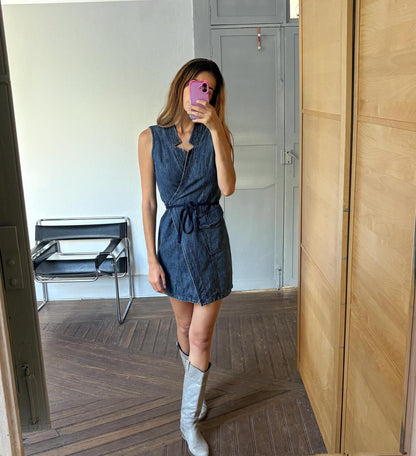 Vintage Max & Co. Denim Wrap Dress — fabric close-up