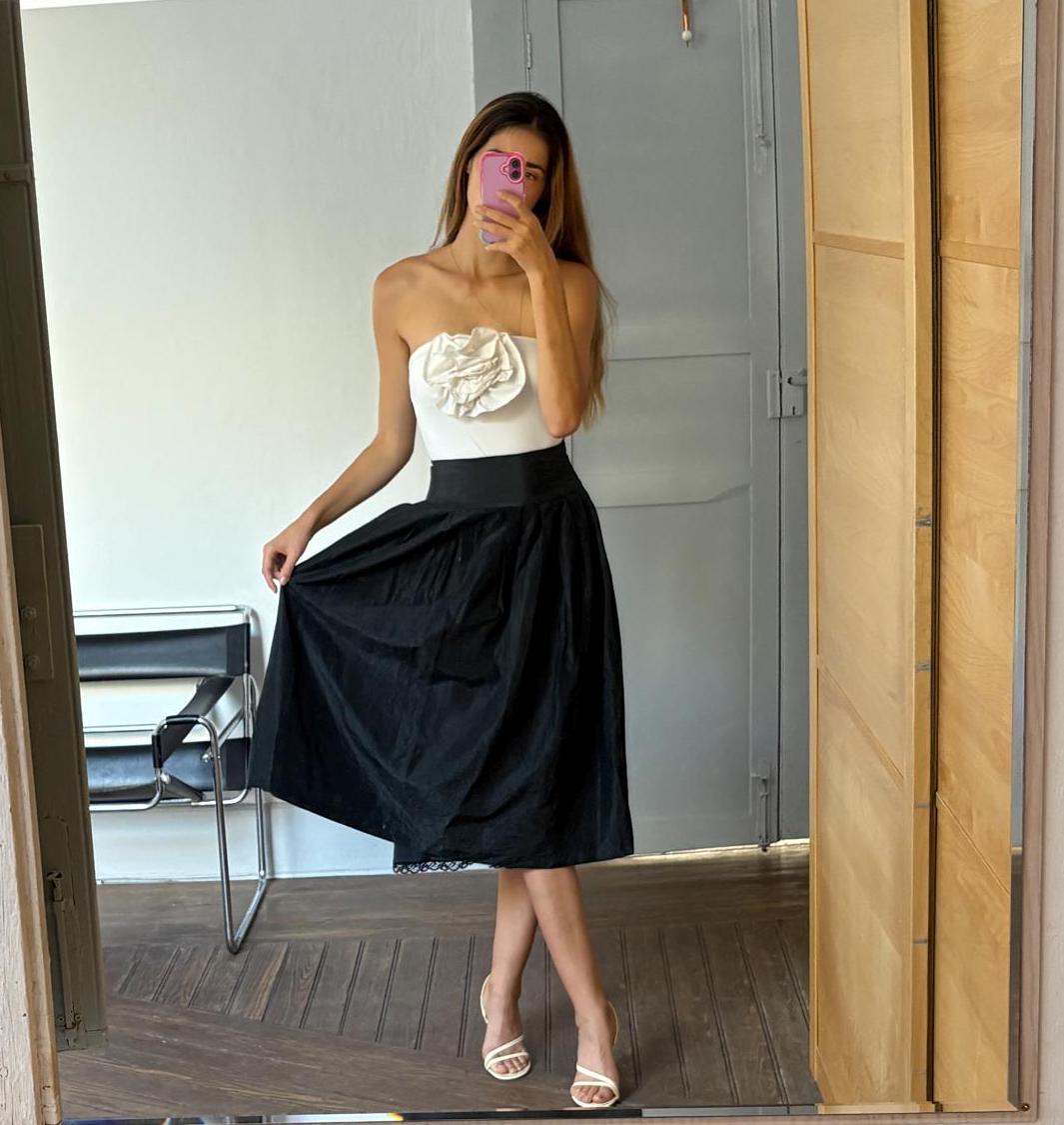 Vintage black midi skirt, Elegant Retro balloon skirt, Feminine high waist mid skirt, Festive midi skirt, 1940s - 1960s outfit