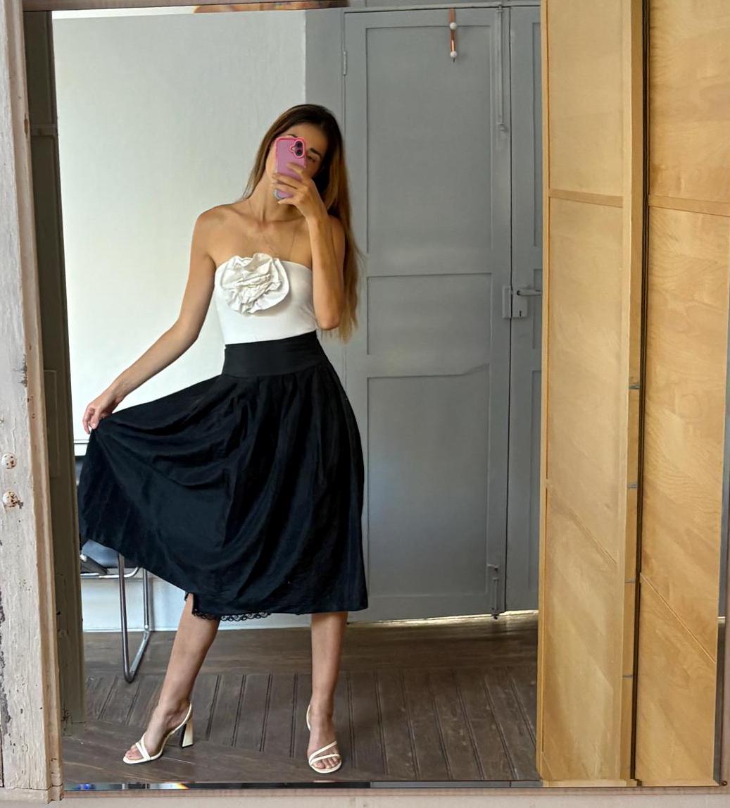 Vintage black midi skirt, Elegant Retro balloon skirt, Feminine high waist mid skirt, Festive midi skirt, 1940s - 1960s outfit