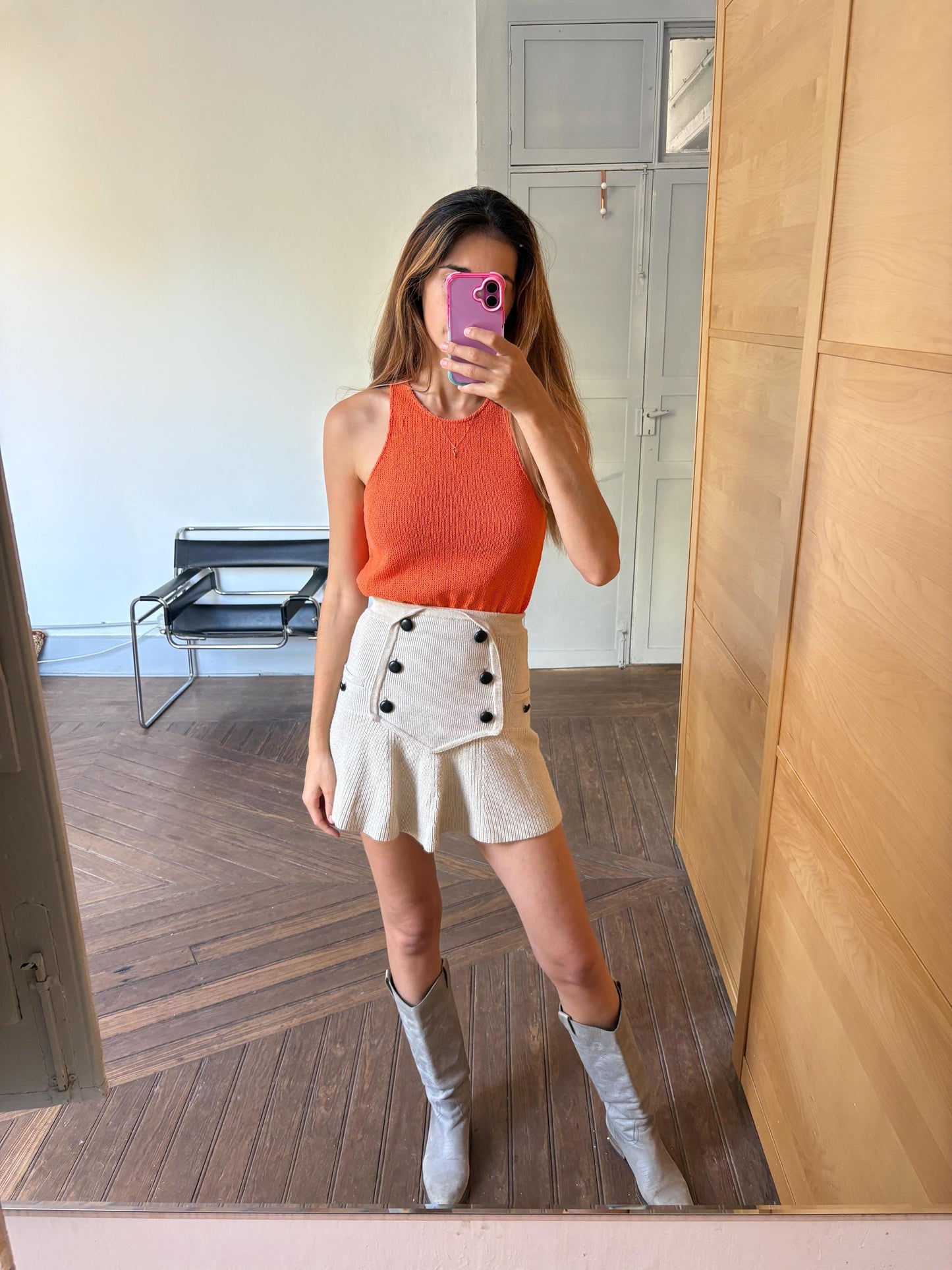 Massimo Dutti Bright orange tank top, Vintage vibrant camisole, Colourful knit sleeveless shirt