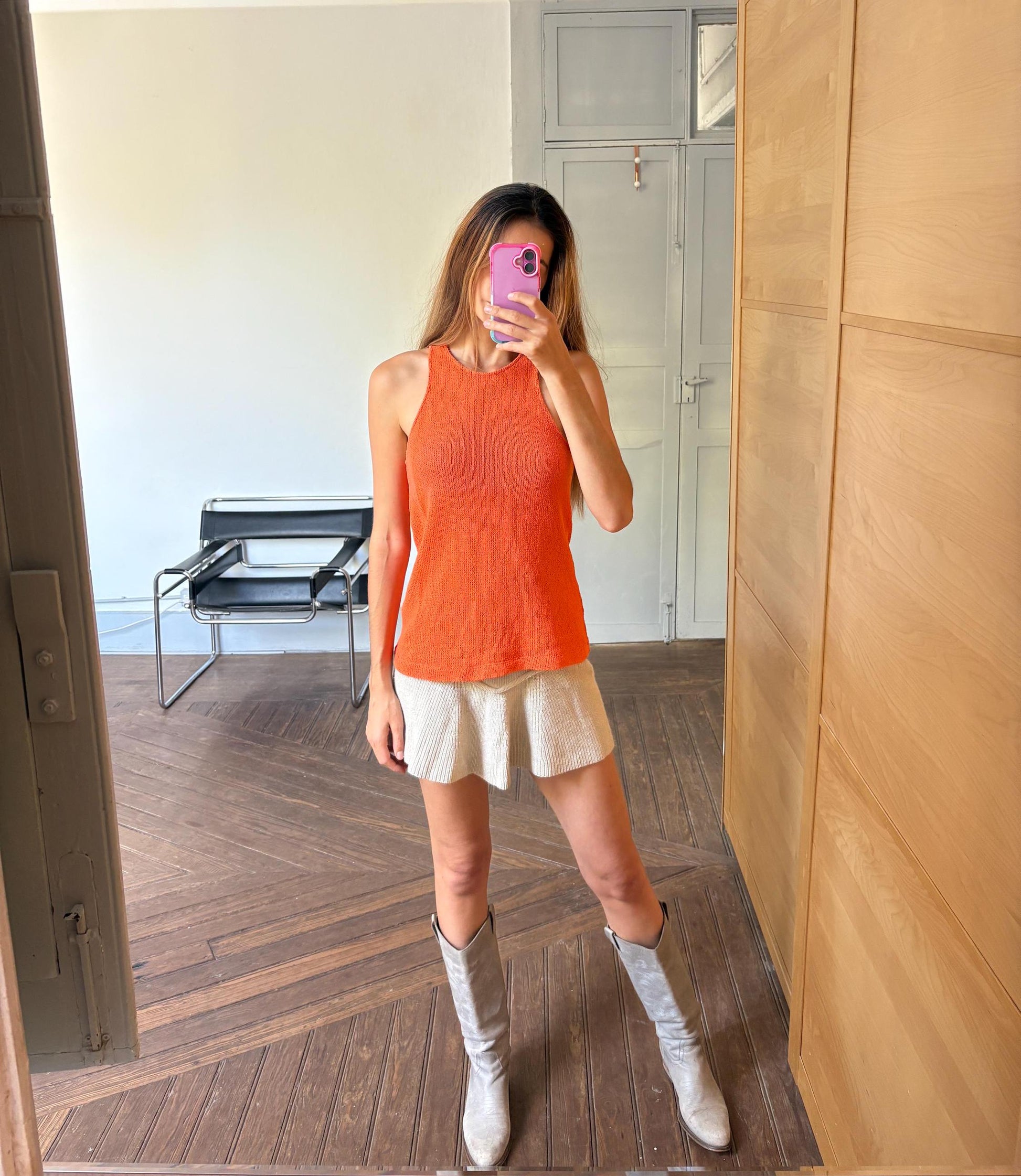 Massimo Dutti Bright orange tank top, Vintage vibrant camisole, Colourful knit sleeveless shirt