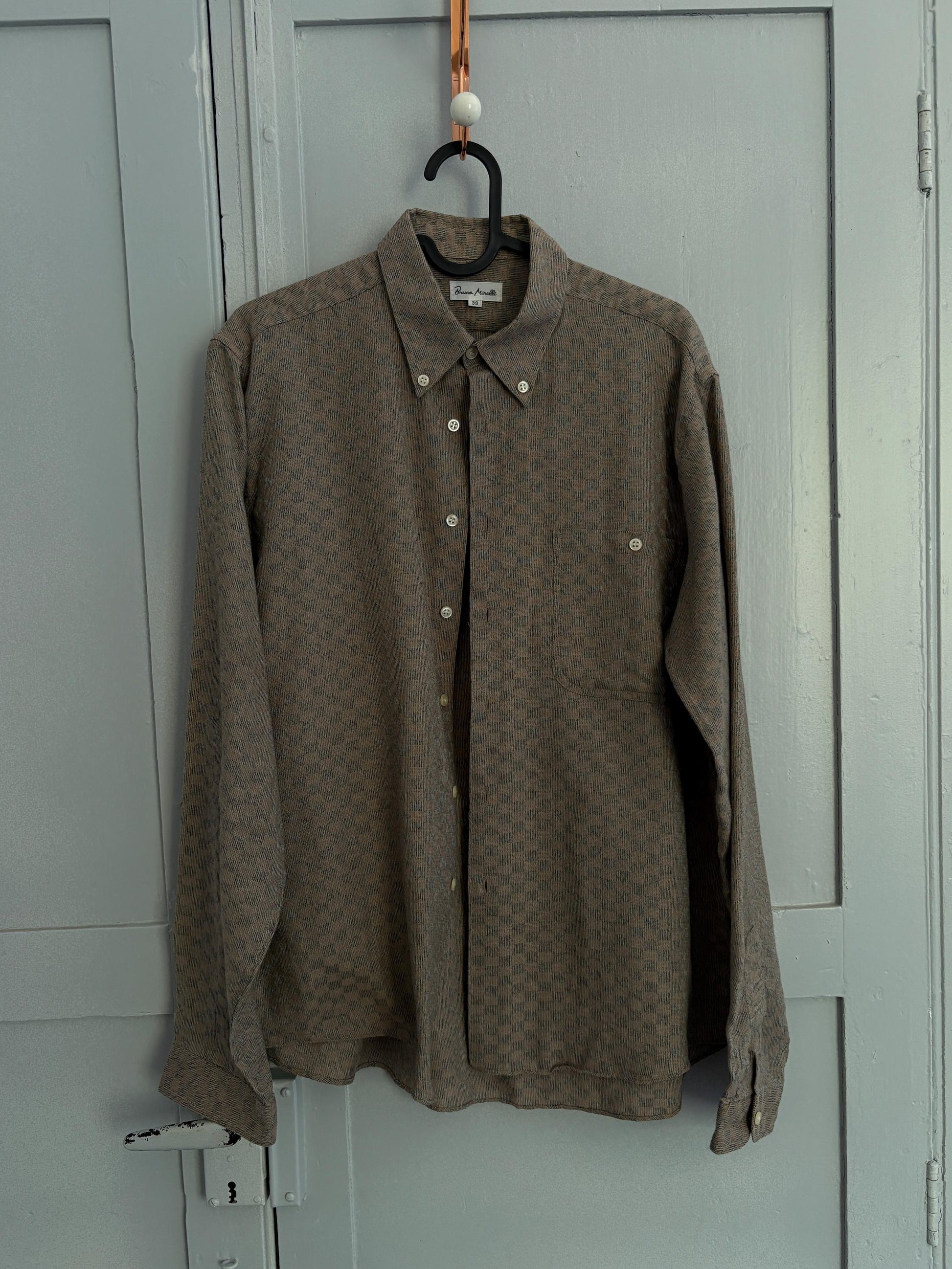 Vintage Bruno Minelli brown button down blouse, Elegant knot tie shirt, M