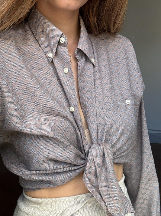 Vintage Bruno Minelli brown button down blouse, Elegant knot tie shirt, M