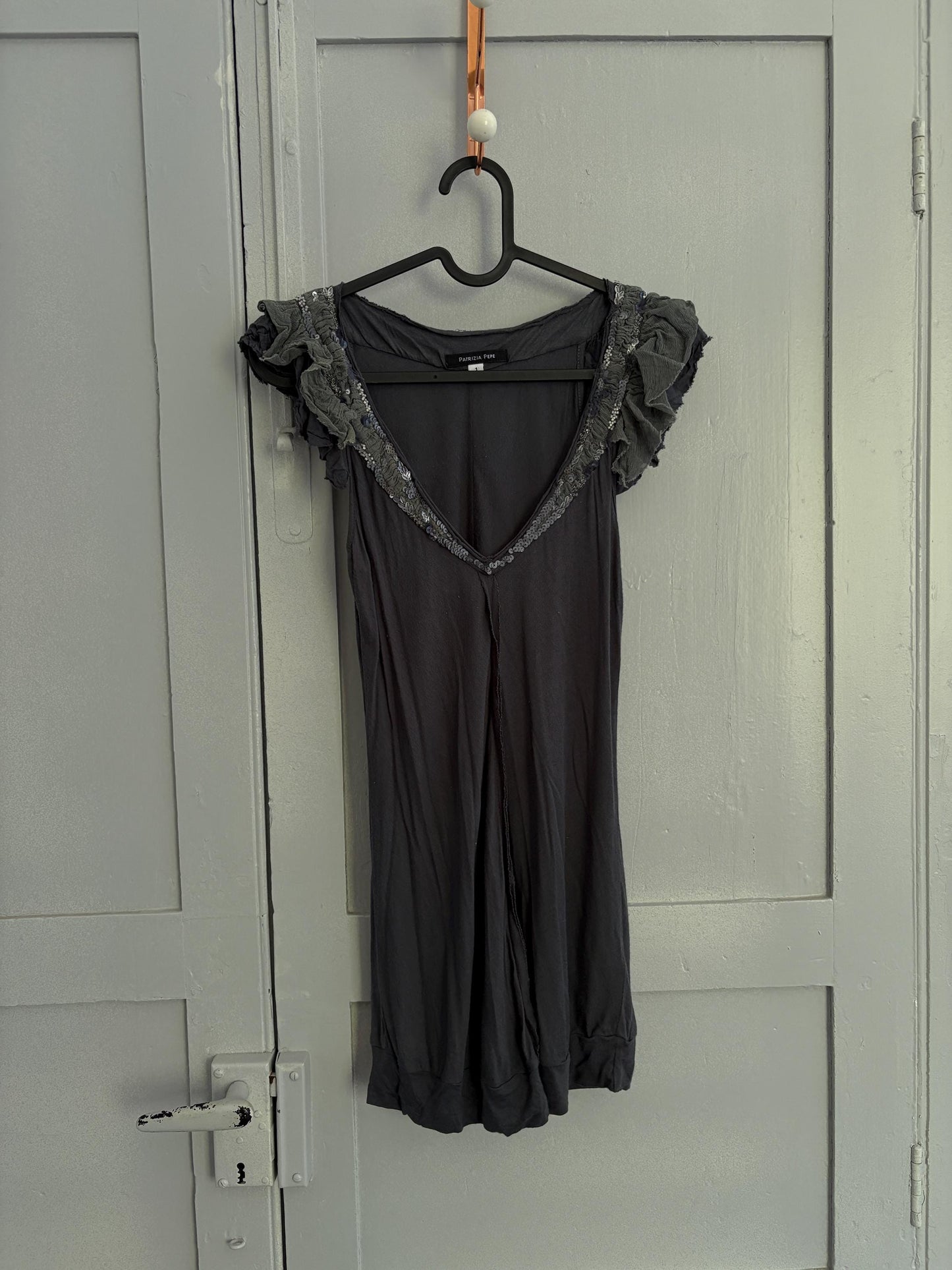 Patrizia pepe modal grey sequin embellished vintage shirt, Soft festive designer brand new years eve top, S