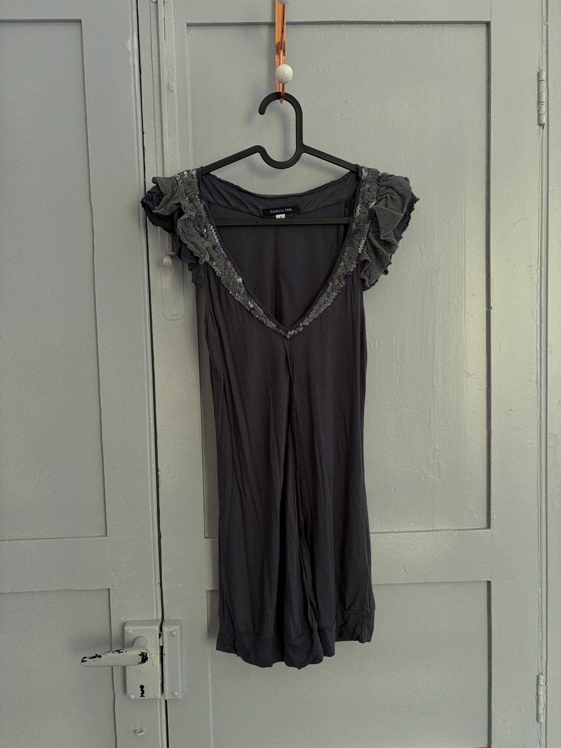 Patrizia pepe modal grey sequin embellished vintage shirt, Soft festive designer brand new years eve top, S