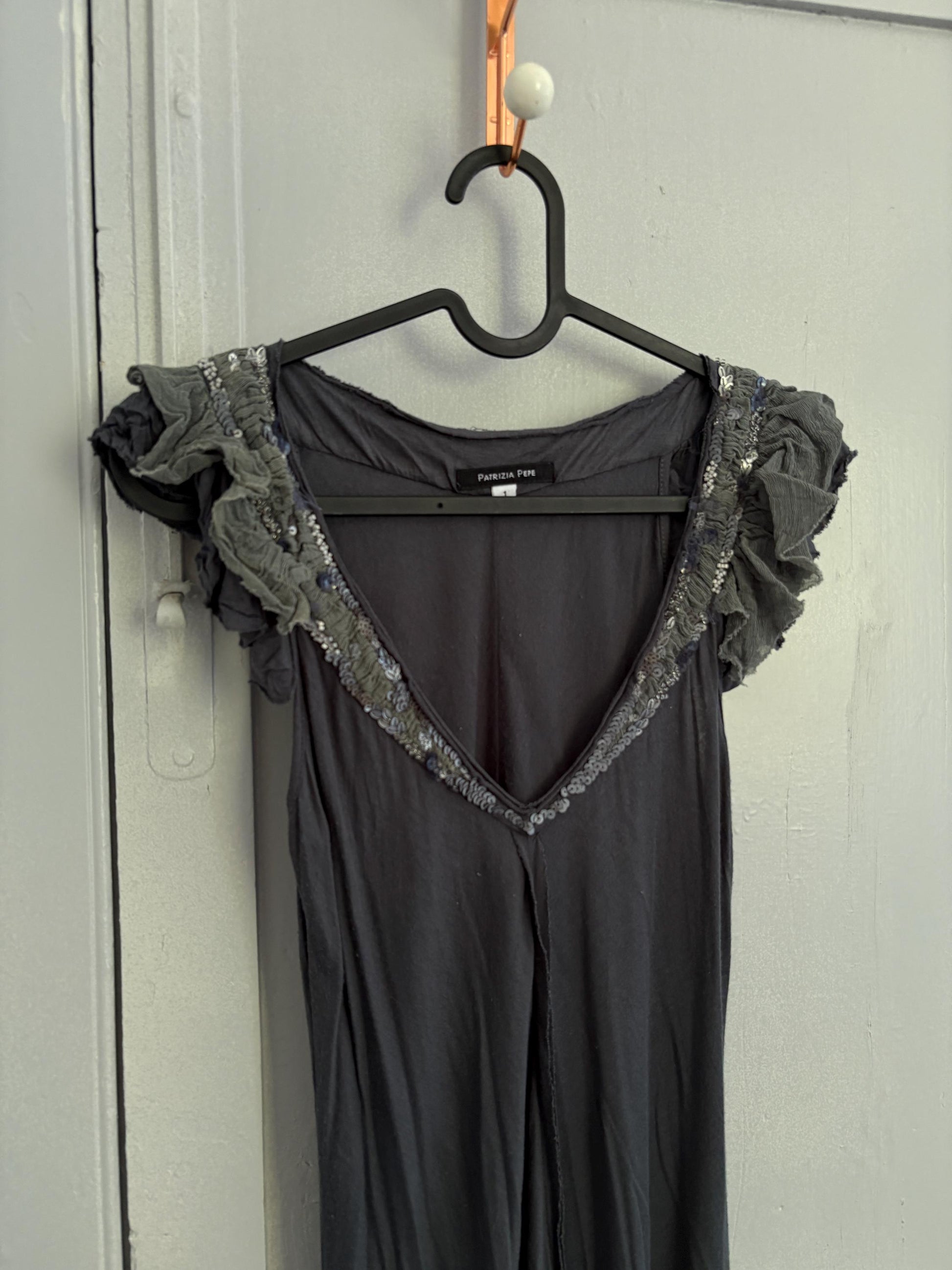 Patrizia pepe modal grey sequin embellished vintage shirt, Soft festive designer brand new years eve top, S
