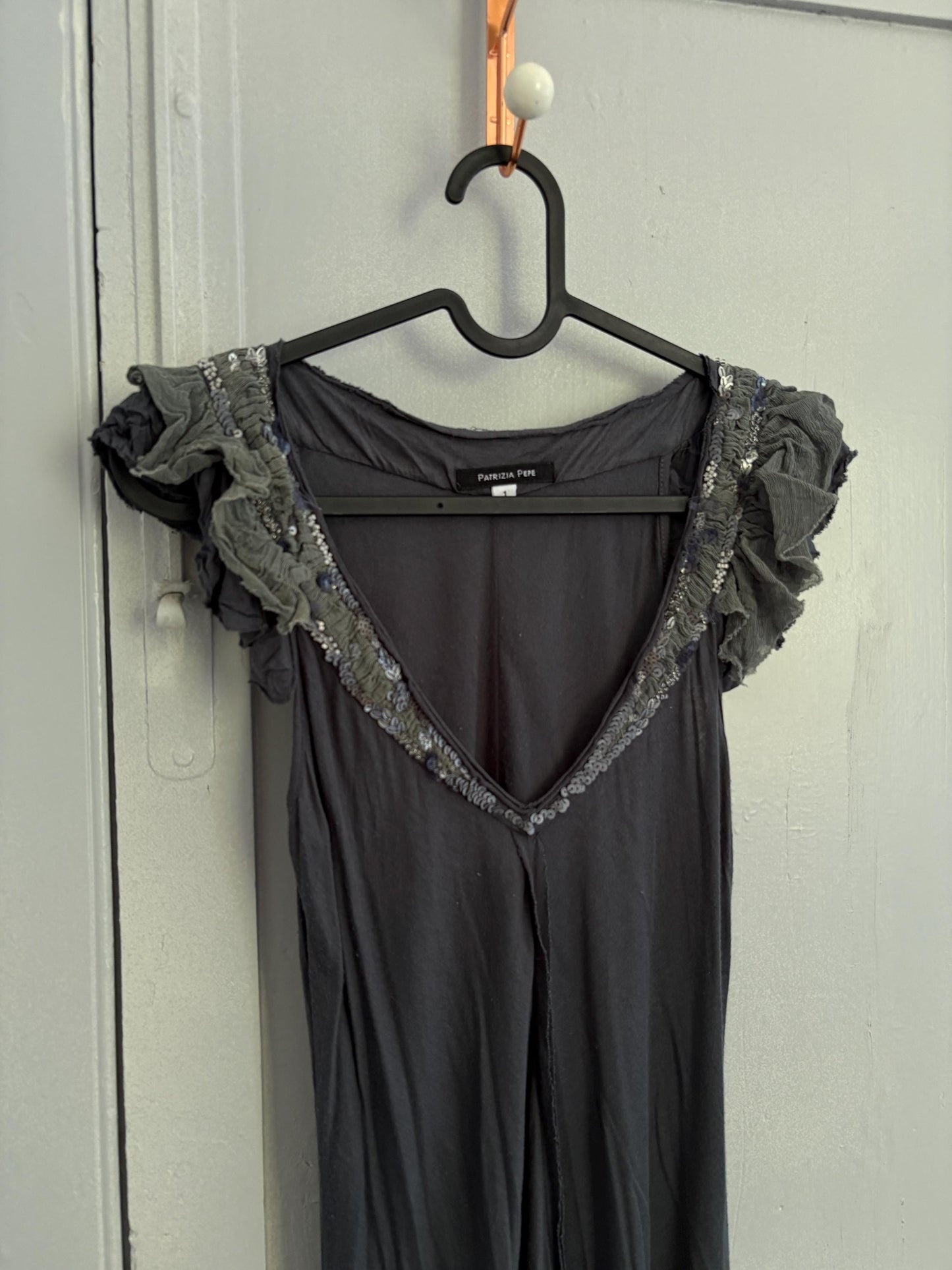 Patrizia pepe modal grey sequin embellished vintage shirt, Soft festive designer brand new years eve top, S