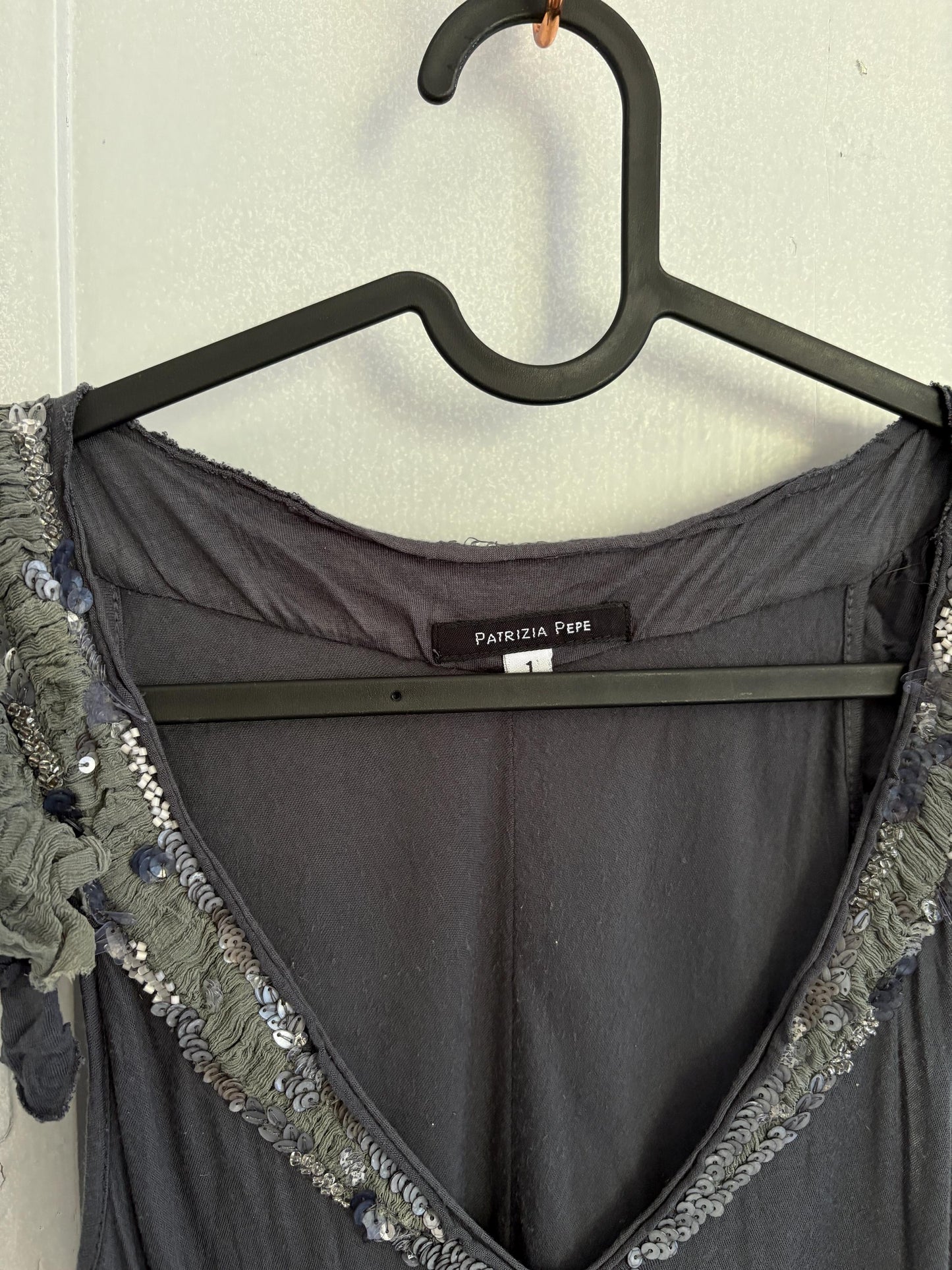 Patrizia pepe modal grey sequin embellished vintage shirt, Soft festive designer brand new years eve top, S