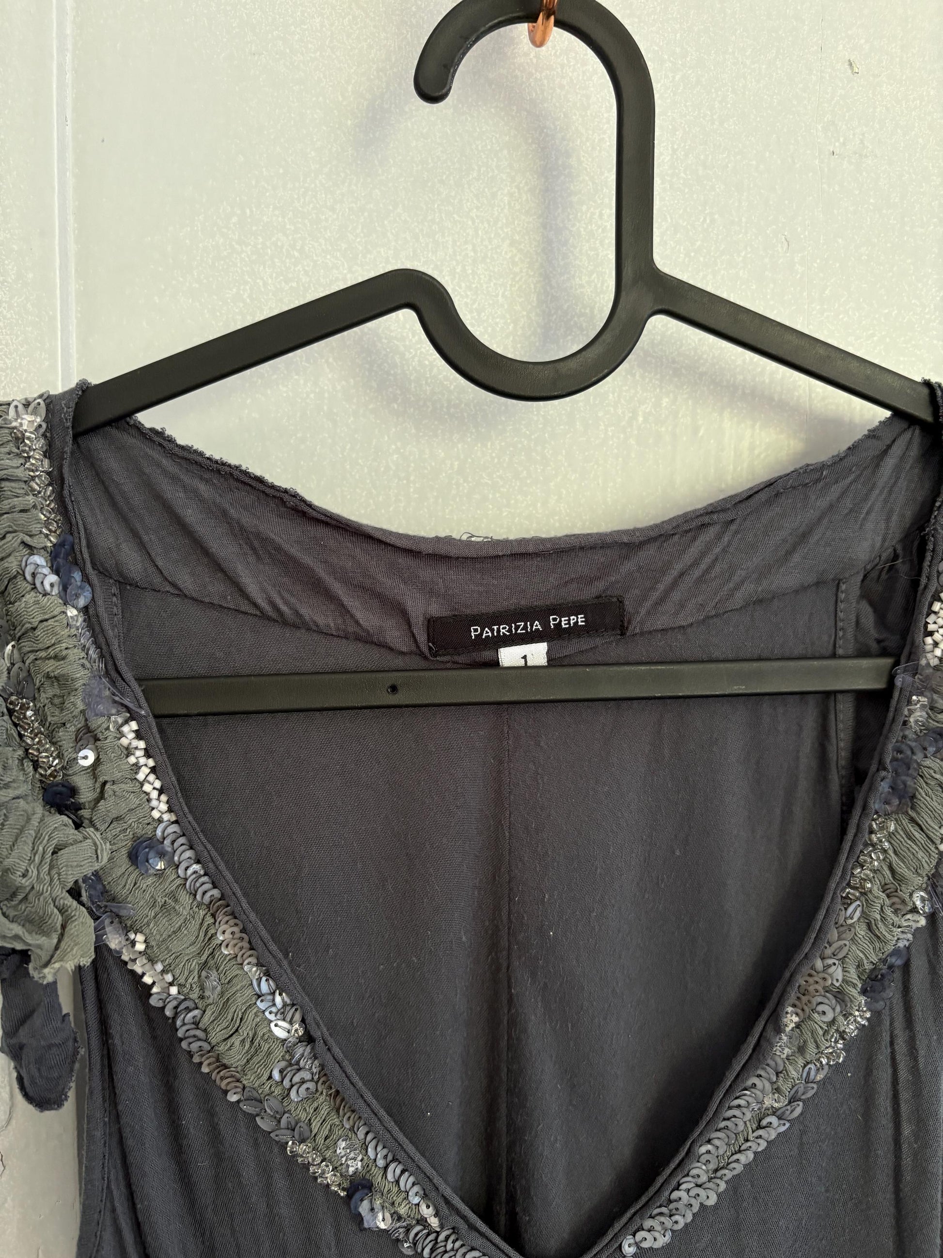 Patrizia pepe modal grey sequin embellished vintage shirt, Soft festive designer brand new years eve top, S