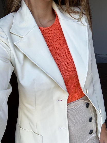Off White Vintage Rodier Paris Blazer, Elegant Summer Jacket