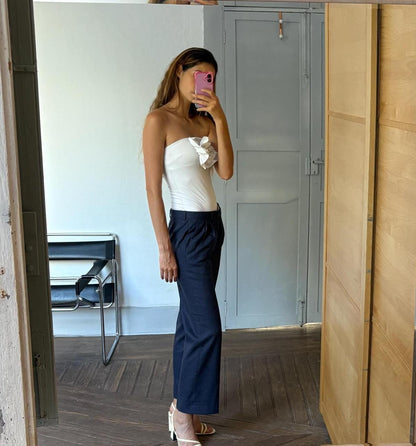 Navy Blue Tailored Wool Trousers — additional view 5