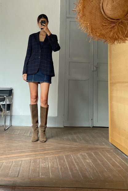Vintage Dark Blue Squared Blazer Jacket — additional view 5