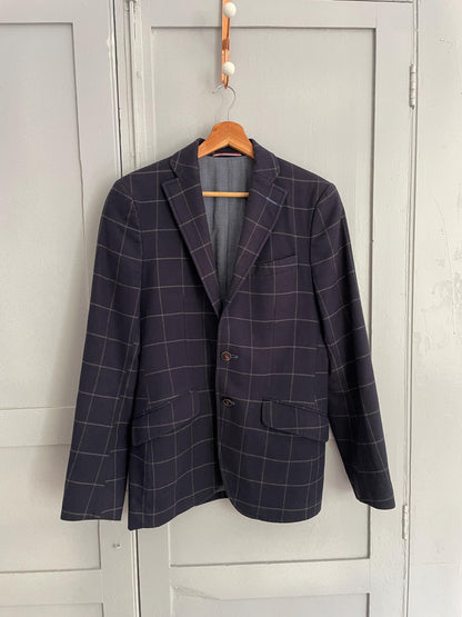 Vintage Dark Blue Squared Blazer Jacket — additional view 8