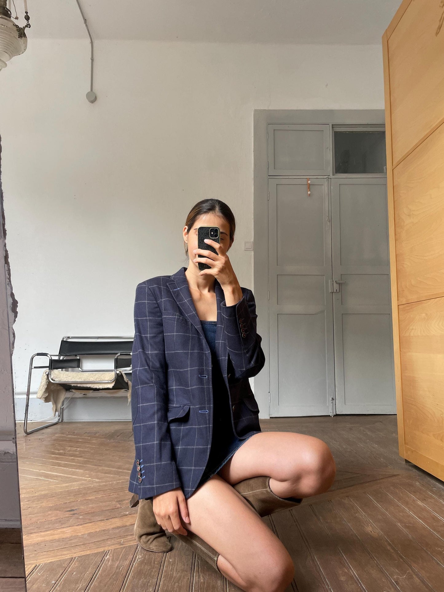 Vintage El ganso americana, Dark blue squared formal blazer jacket, Menswear americana