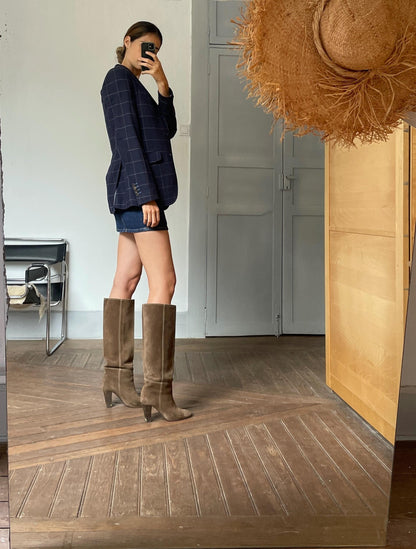 Vintage Dark Blue Squared Blazer Jacket — back view