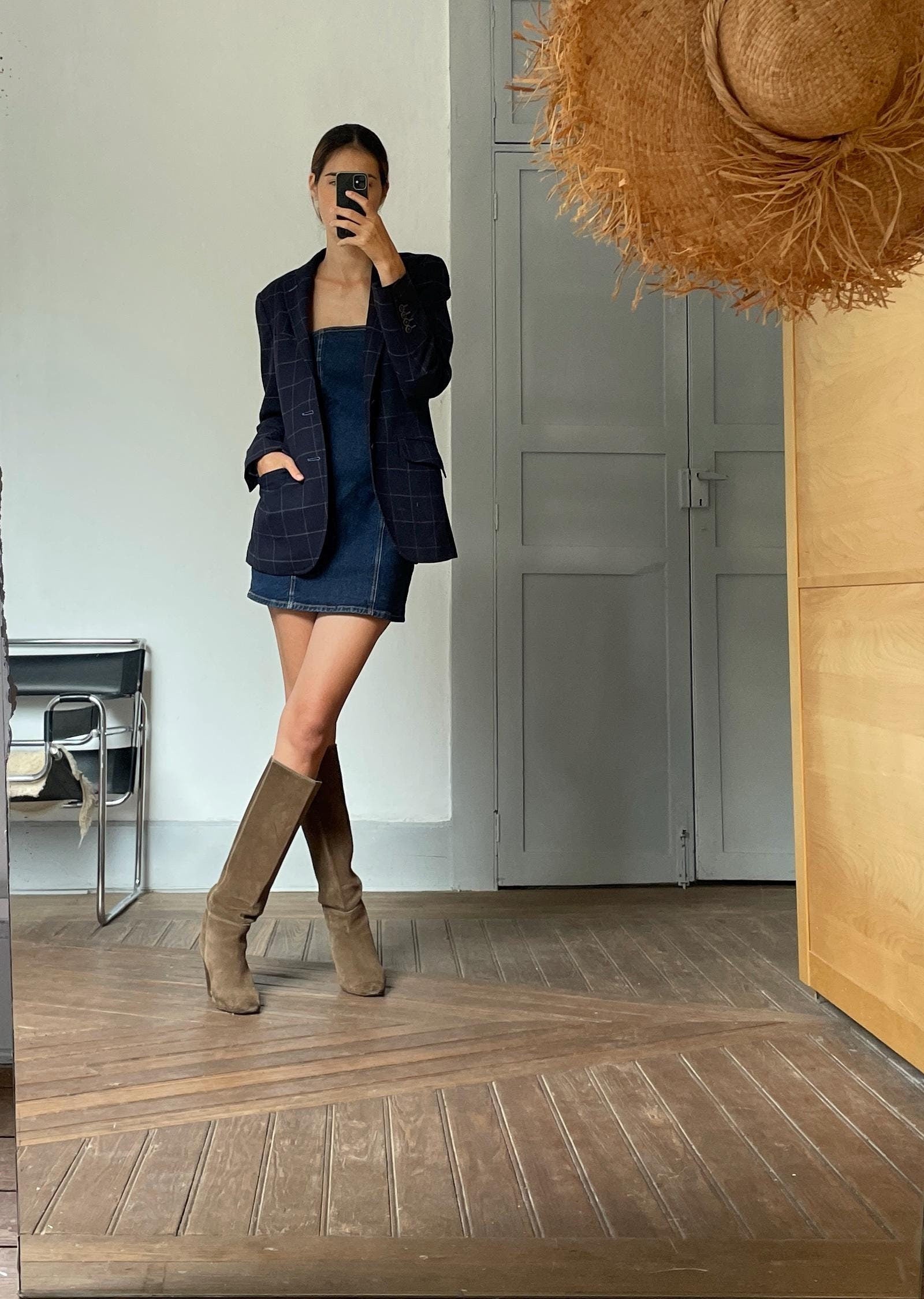 Vintage El ganso americana, Dark blue squared formal blazer jacket, Menswear americana