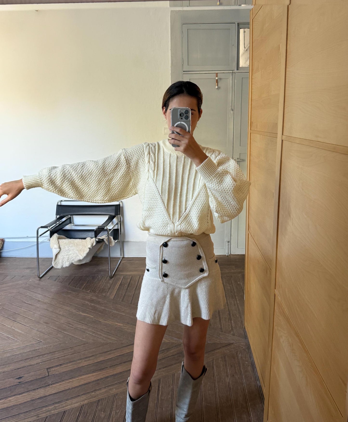 Vintage Ivory pullover, Retro eggshell knitwear, Cozy off white winter knit jumper, 80s christmas sweater