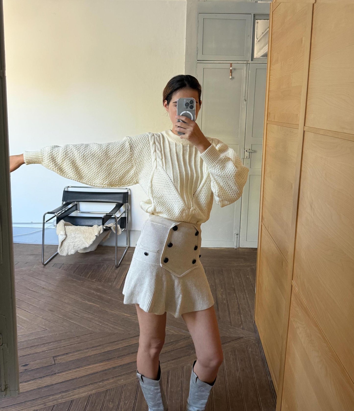 Vintage Ivory pullover, Retro eggshell knitwear, Cozy off white winter knit jumper, 80s christmas sweater