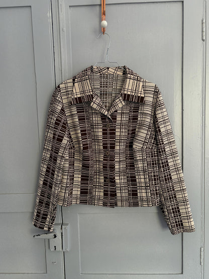 70s Vintage Geometric Brown and White Blouse — additional view 8